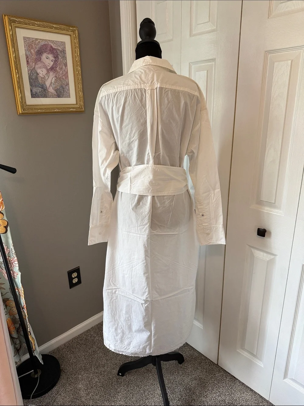 J. Crew White Cotton Button-Front Midi Shirt Dress with Waist Tie